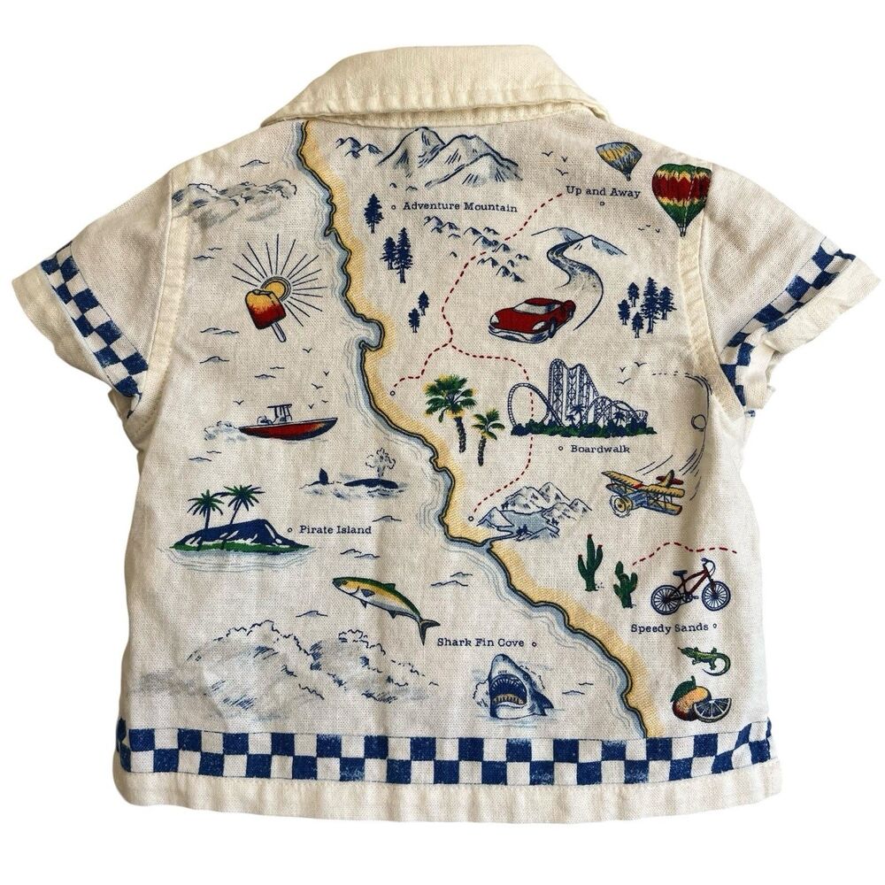 Old Navy Baby Boy Linen Blend Shirt Size 0-3 Month Printed Adventure Travel